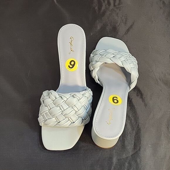 BRAND NEW QUPID CHUNCKY WOVEN HEEL SQUARE TOE HEEL SLIP-ON WOMEN"S SANDAL - Picture 7 of 15